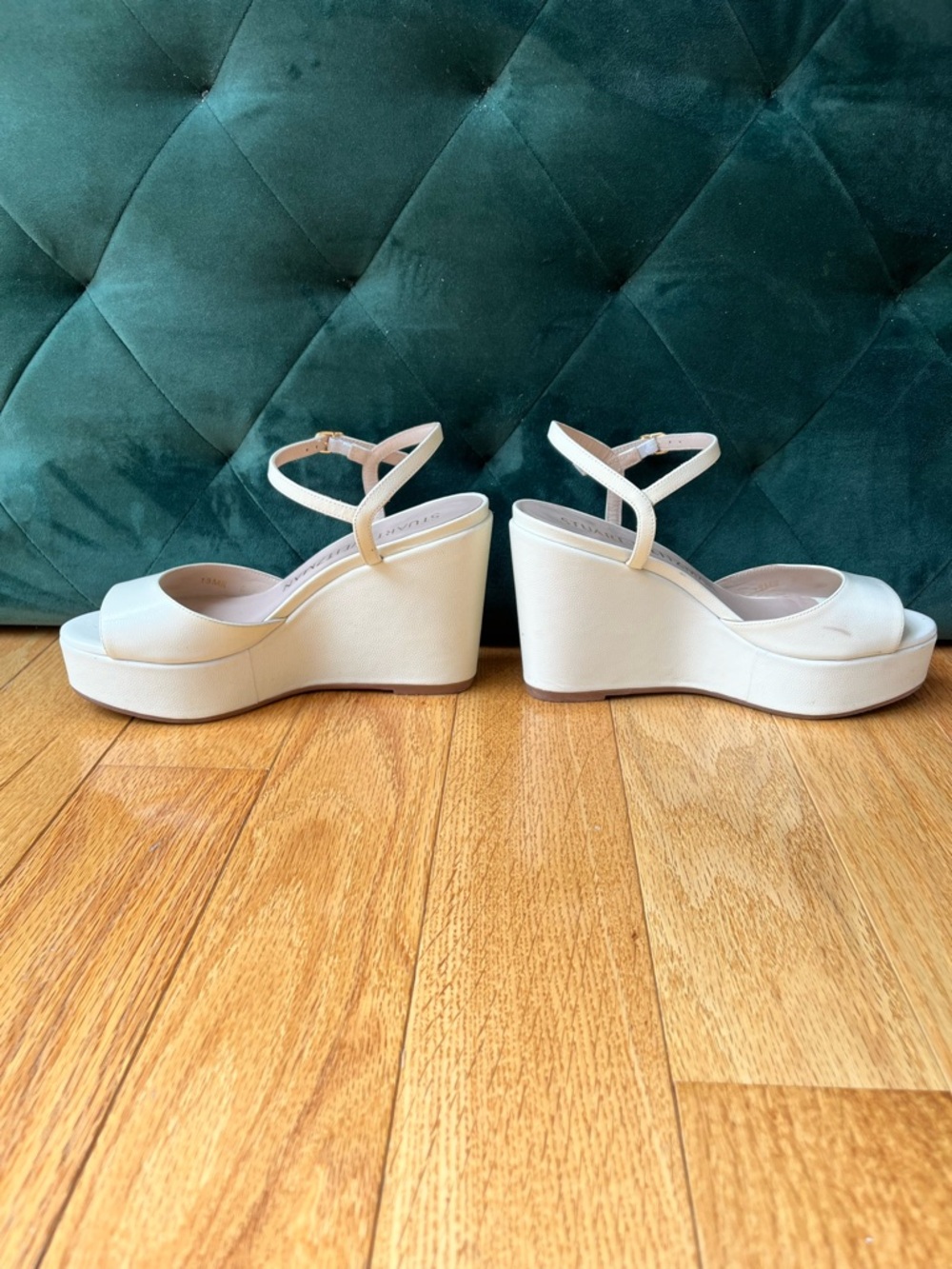 Stuart Weitzman Palmina Cream Patent Leather Platform Wedges Size 6
